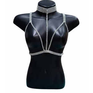 Top Sutiã Manta de Strass - Tiras Plasticas de Silicone - Bodychain